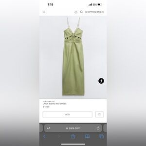 zara green linen dress midi